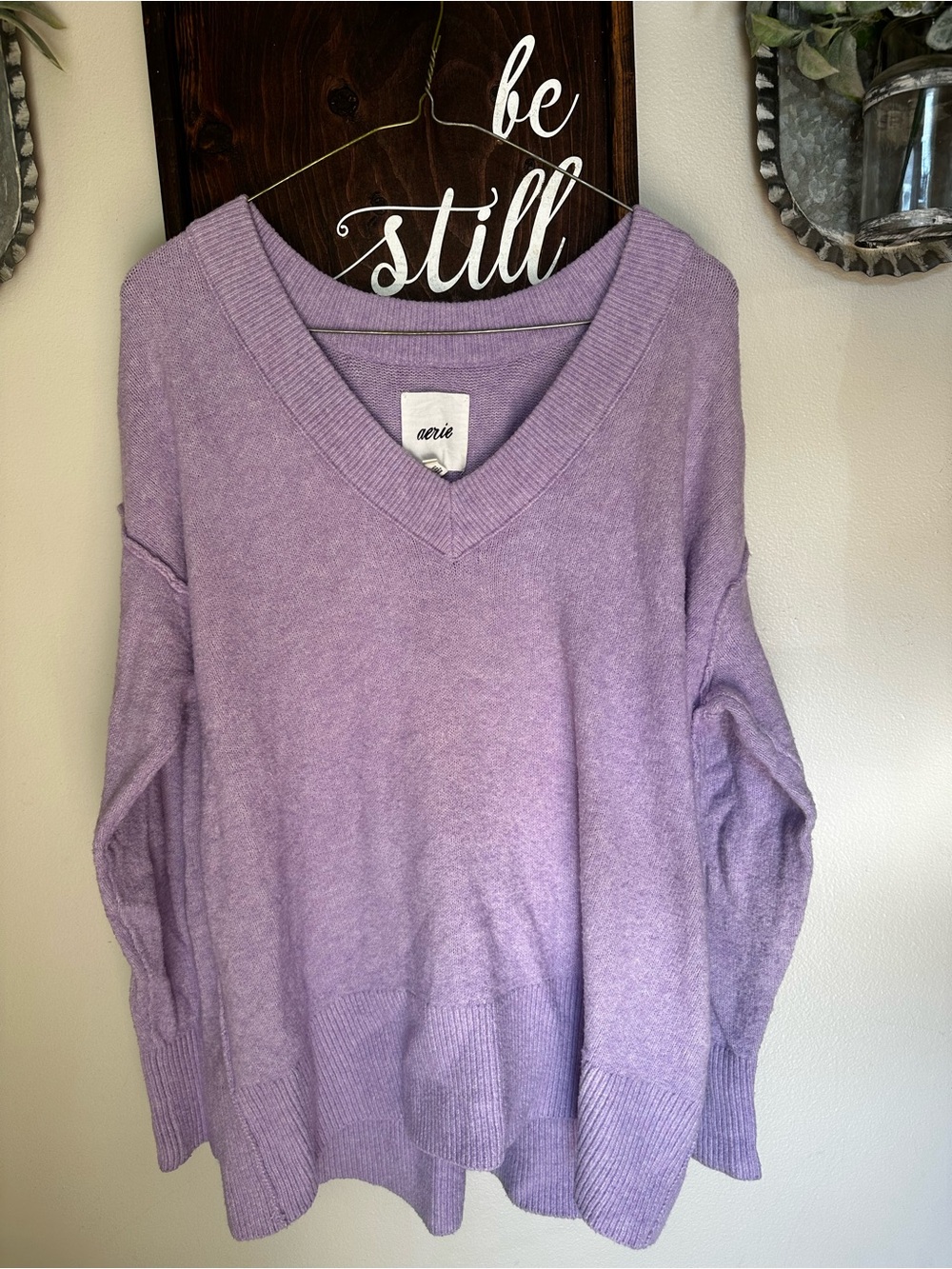 aerie Lavender V-Neck oversized Pullover Sweater